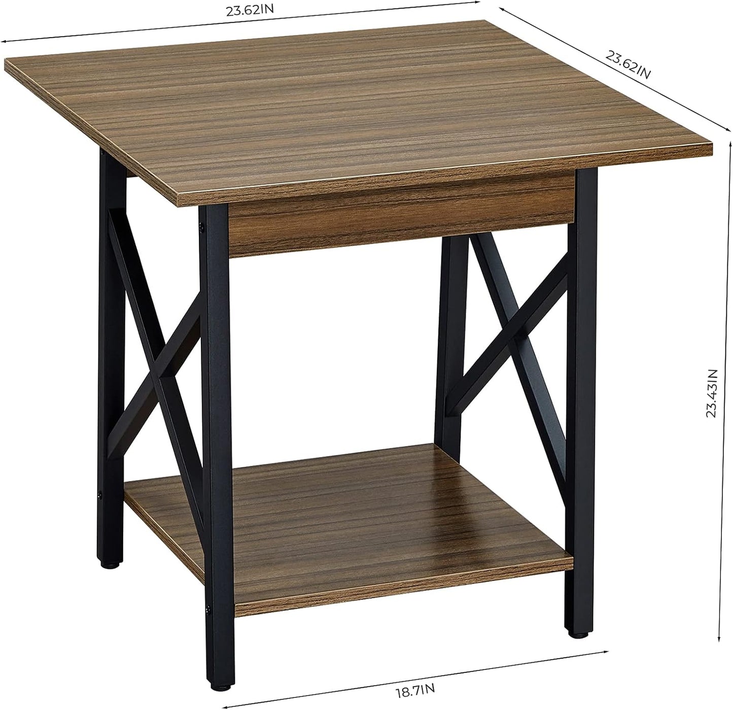 Greenforest End Table Large 24 Inch Farmhouse Industrial Design Side Table Nightstand with Storage Shelf for Living Room, Easy Assembly, Espresso