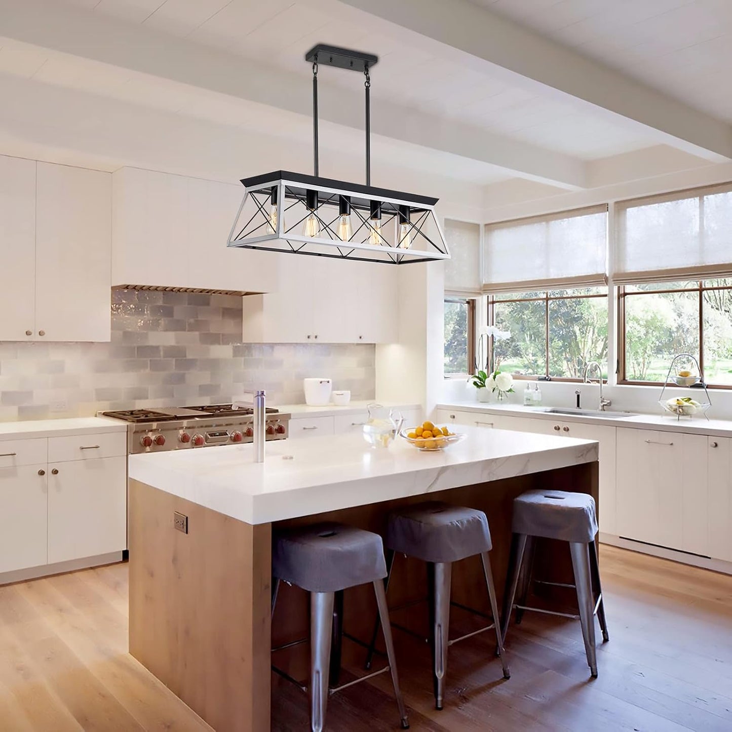 Rustic 5-Light Farmhouse Pendant Chandelier – Perfect for Dining Rooms and Kitchens