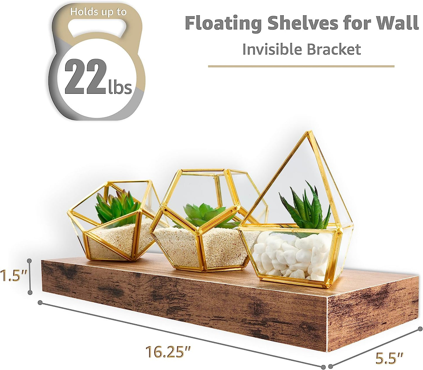 Sorbus Floating Shelves for Wall, Bathroom Shelves Wall Mounted for Kitchen, Bedroom, Bathroom Storage over Toilet, Hanging Book Shelf for Wall Home Decor Living Room (Mahogany, 3 Pack)