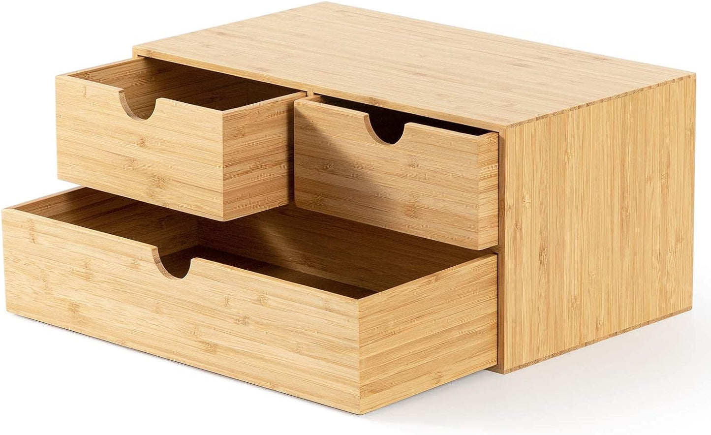 Wisuce Bamboo Desk Organizer - Mini Desktop Drawer Tabletop Storage Organization Box for Office Home Toiletries Supplies, No Assembly Required (3 Drawer)