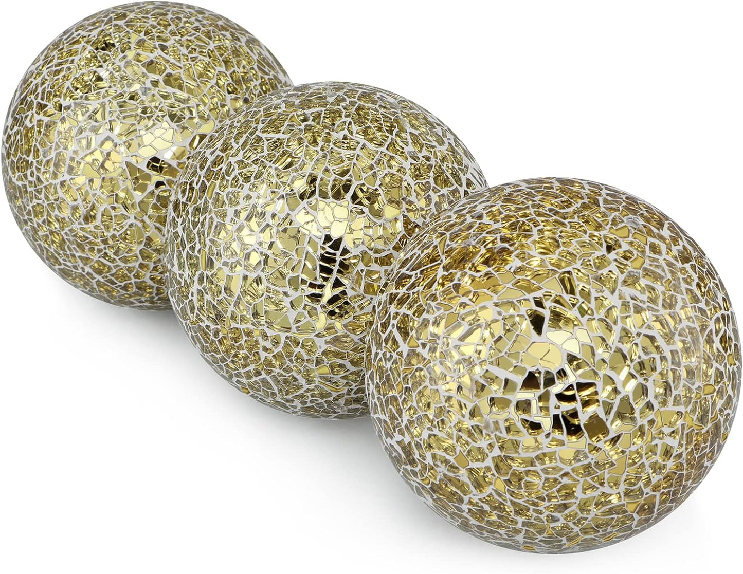 MDLUU 4" Decorative Orbs, Mosaic Sphere Balls, Centerpiece Balls for Bowls, Vases, Dining Table Decor, Pack of 3 (Gold)
