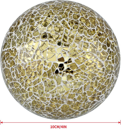 MDLUU 4" Decorative Orbs, Mosaic Sphere Balls, Centerpiece Balls for Bowls, Vases, Dining Table Decor, Pack of 3 (Gold)