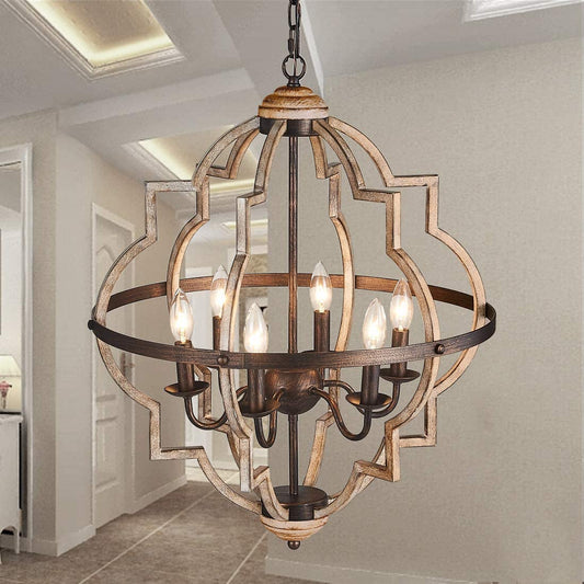 TZOE Orb 6-Light Chandelier Rustic Vintage Metal Chandelier Stardust Finish Foyer Chandelier Adjustable Height Dining Light Living Room Lighting Kitchen Chandelier UL Listed