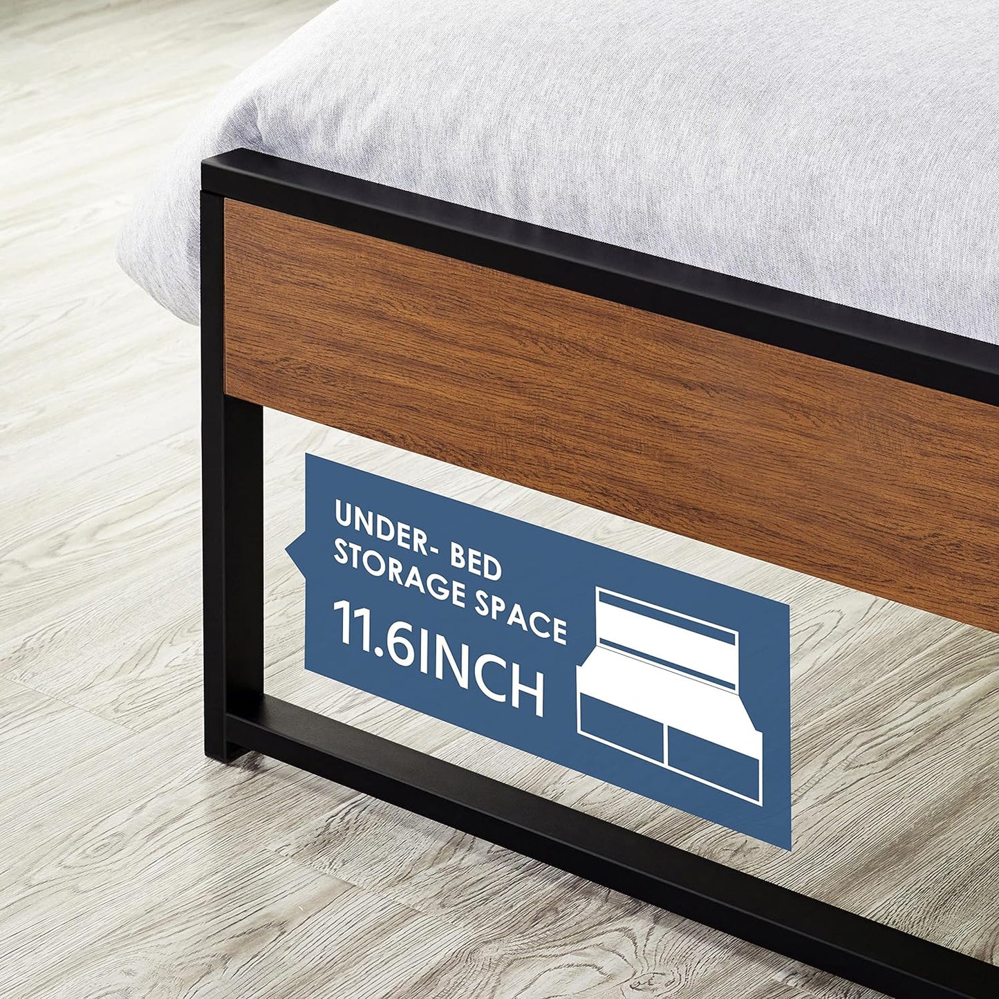 Yaheetech Queen Metal Platform Bed Frame with Rustic Wooden Headboard and Footboard, Mattress Foundation/No Box Spring Needed/12 Inch Underbed Storage/Slats Support/No Noise/Easy Assembly, Walnut