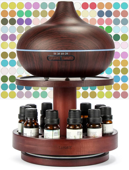 Essential Oil Storage Diffuser Stand Carousel Display - Bamboo Rotating Essential Oil Holder Collection Display Suitable for 5Ml/10Ml/15Ml/20Ml Bottles - Mahogany