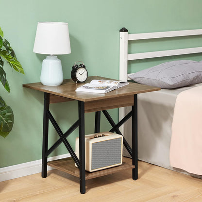 Greenforest End Table Large 24 Inch Farmhouse Industrial Design Side Table Nightstand with Storage Shelf for Living Room, Easy Assembly, Espresso