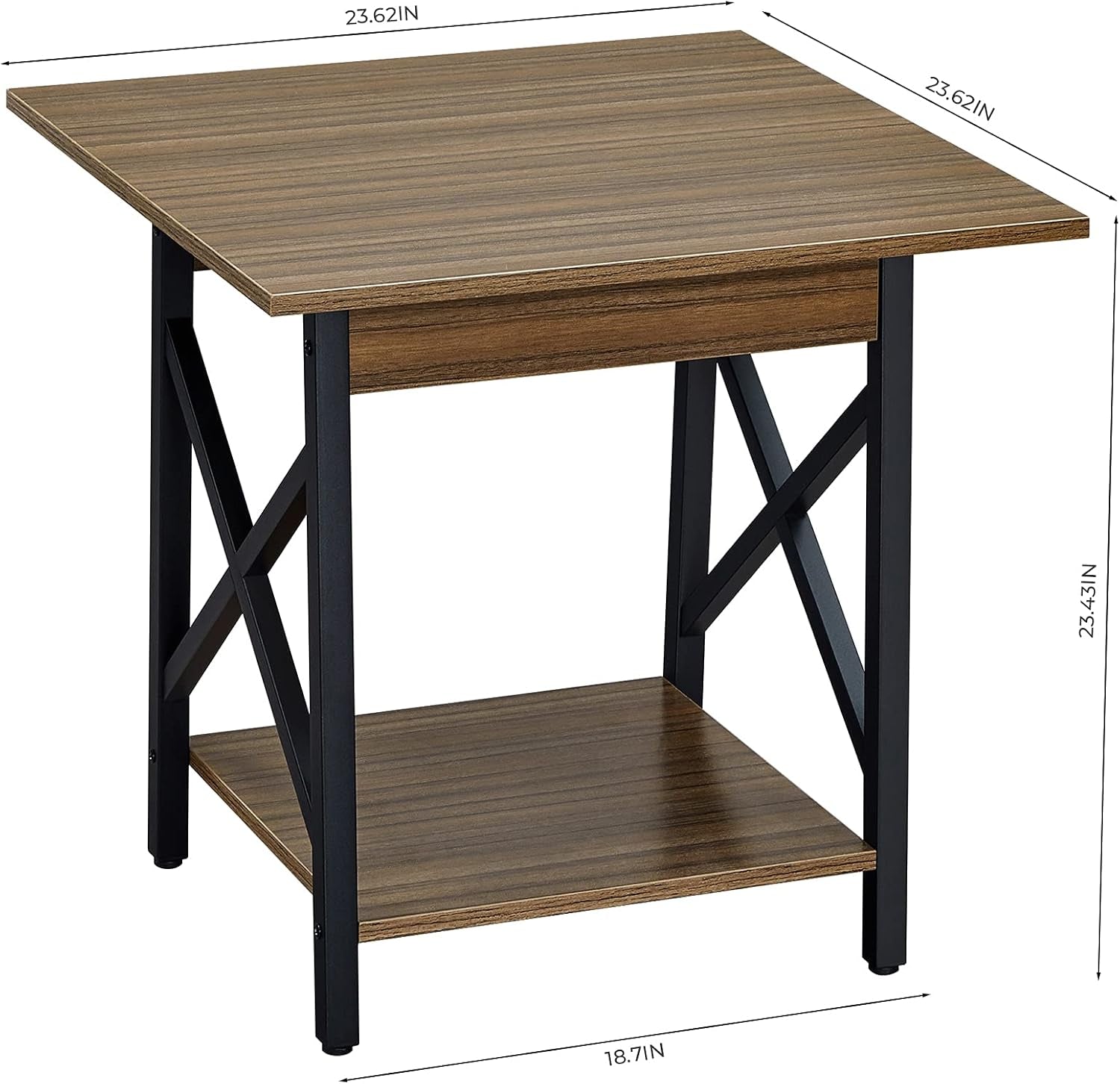 Greenforest End Table Large 24 Inch Farmhouse Industrial Design Side Table Nightstand with Storage Shelf for Living Room, Easy Assembly, Espresso
