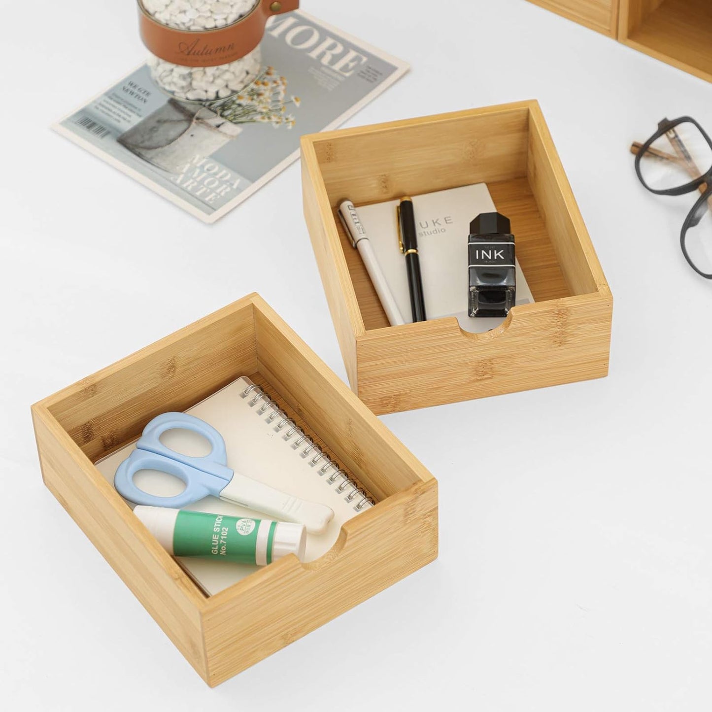 Wisuce Bamboo Desk Organizer - Mini Desktop Drawer Tabletop Storage Organization Box for Office Home Toiletries Supplies, No Assembly Required (3 Drawer)