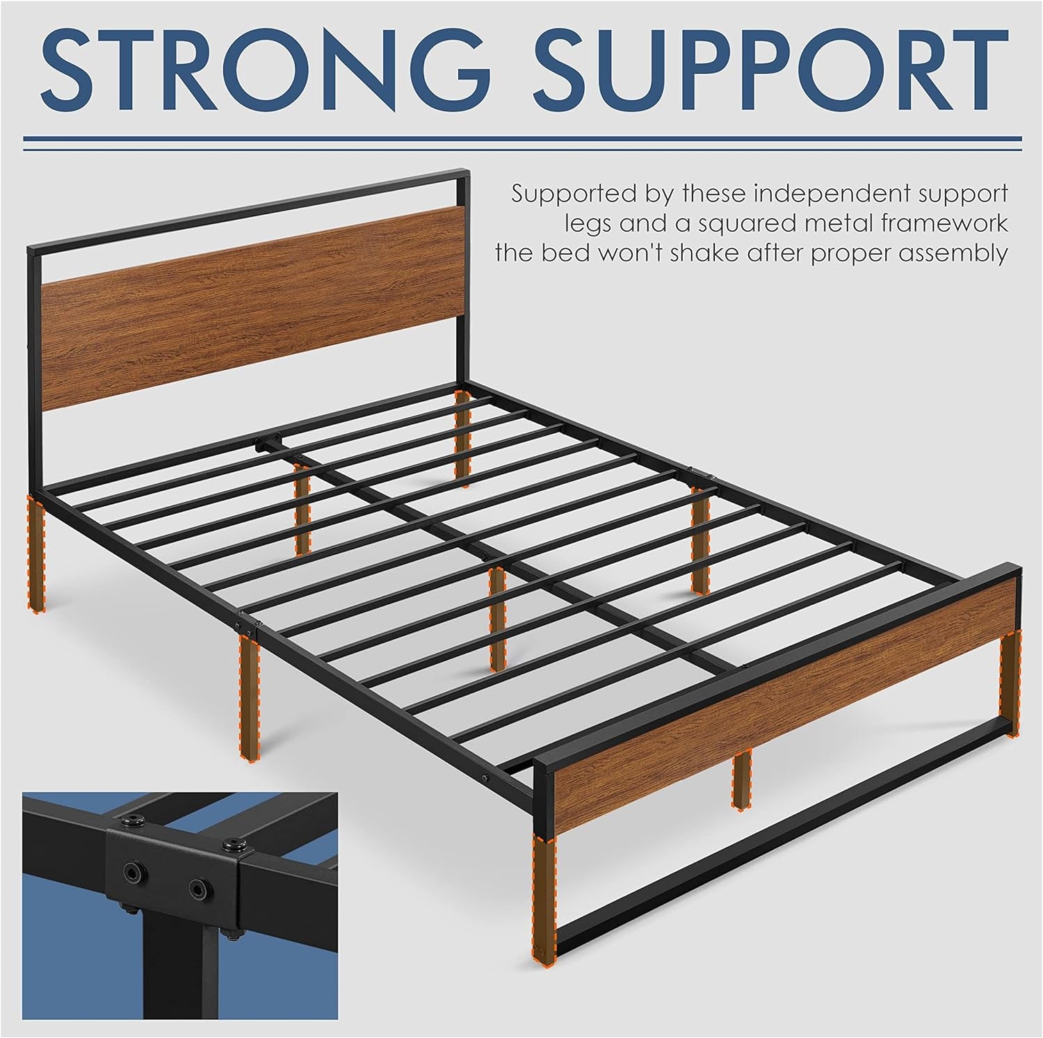 Yaheetech Queen Metal Platform Bed Frame with Rustic Wooden Headboard and Footboard, Mattress Foundation/No Box Spring Needed/12 Inch Underbed Storage/Slats Support/No Noise/Easy Assembly, Walnut