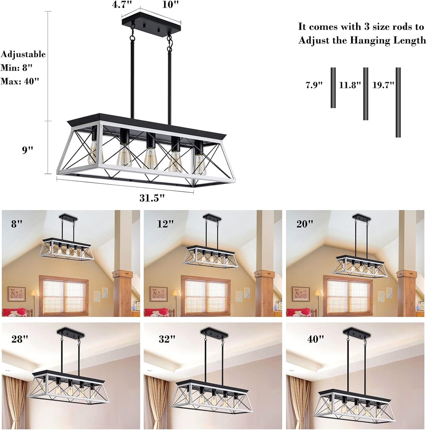 Rustic 5-Light Farmhouse Pendant Chandelier – Perfect for Dining Rooms and Kitchens