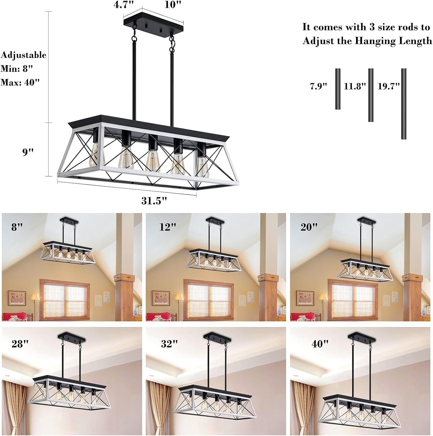 Rustic 5-Light Farmhouse Pendant Chandelier – Perfect for Dining Rooms and Kitchens