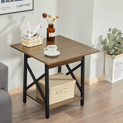Greenforest End Table Large 24 Inch Farmhouse Industrial Design Side Table Nightstand with Storage Shelf for Living Room, Easy Assembly, Espresso
