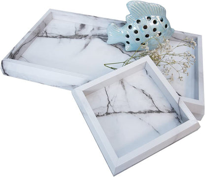 Elegant Marble Print Vanity Tray Set – Stylish Faux Marble Organization for Cosmetics, Jewelry & Candles – Perfect Catchall Tray for Entryway Décor (2 Pcs)