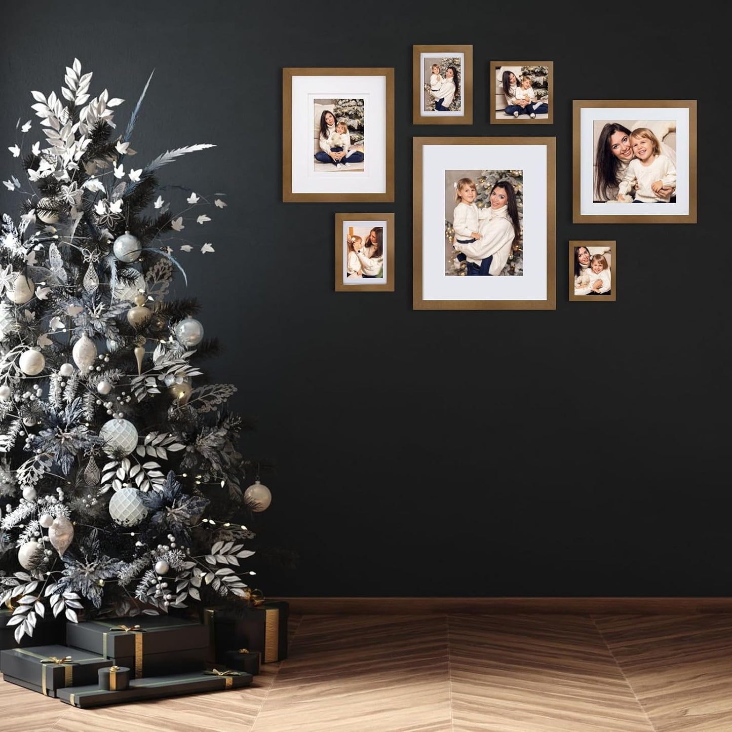 Egofine 11x11 Picture Frames - 4 Pack Solid Wood with Plexiglass, Versatile Table Top & Wall Mounting, Fits 8x8 with Mat or 11x11 without Mat - Light Brown