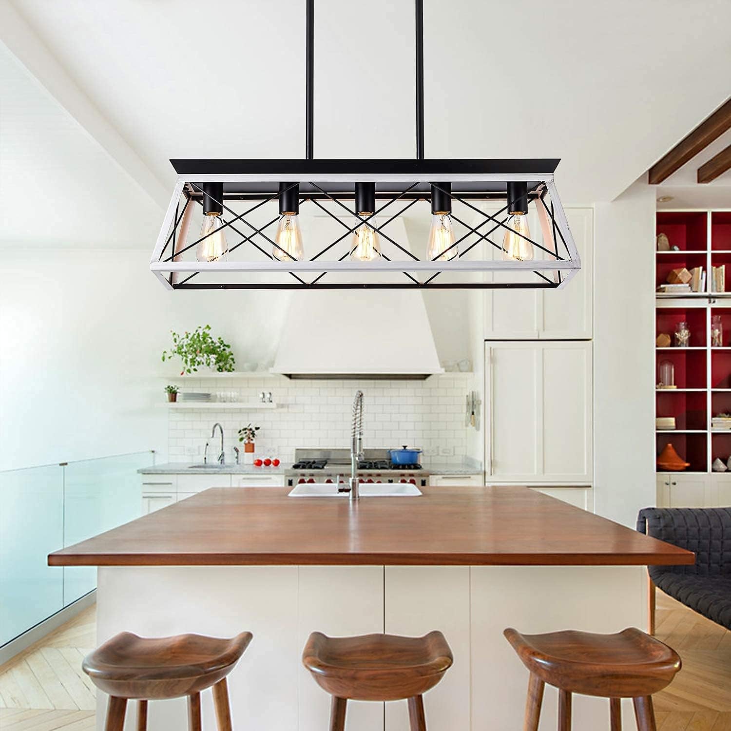 Rustic 5-Light Farmhouse Pendant Chandelier – Perfect for Dining Rooms and Kitchens