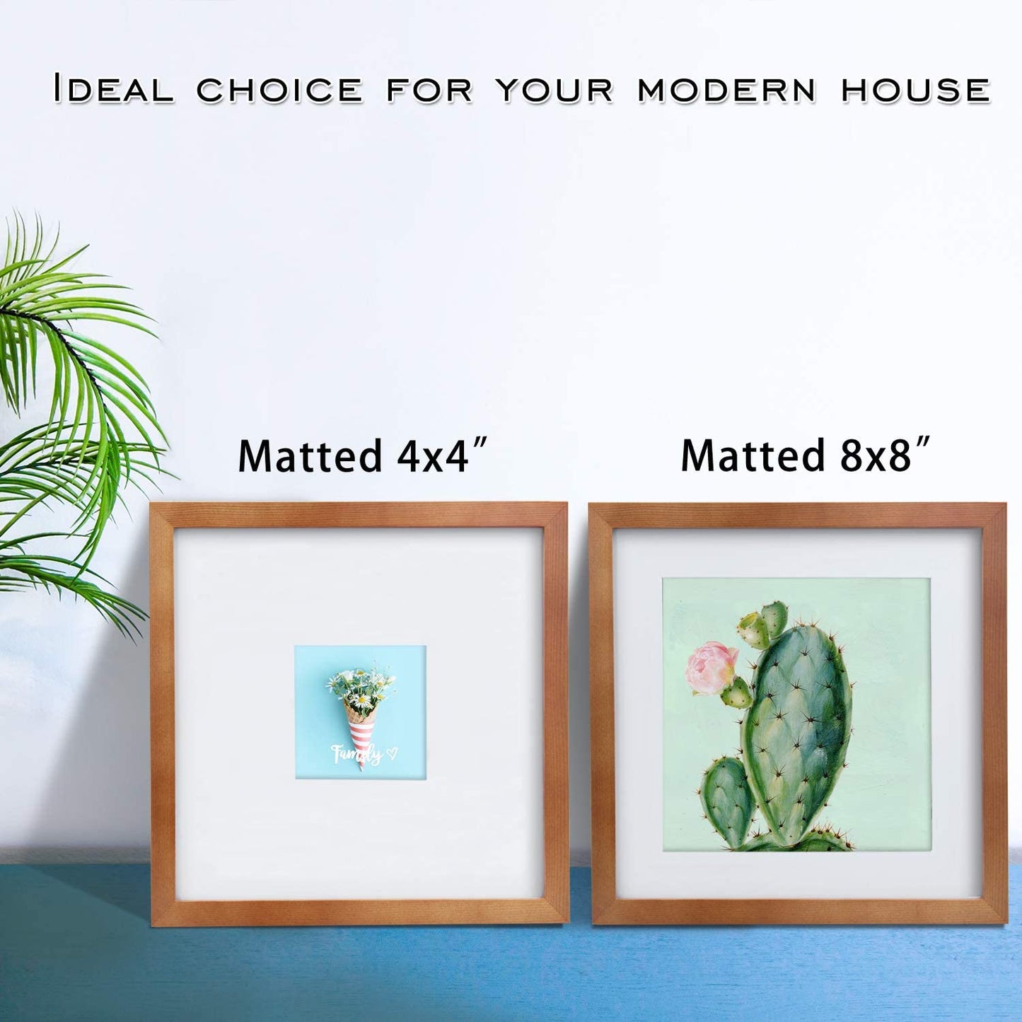 Egofine 11x11 Picture Frames - 4 Pack Solid Wood with Plexiglass, Versatile Table Top & Wall Mounting, Fits 8x8 with Mat or 11x11 without Mat - Light Brown