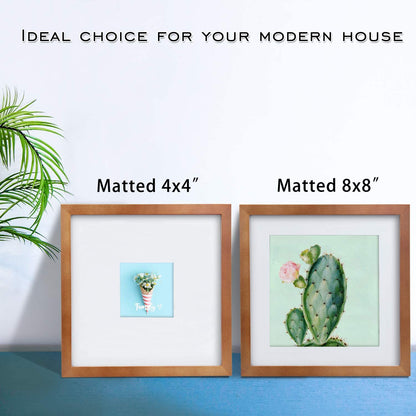 Egofine 11x11 Picture Frames - 4 Pack Solid Wood with Plexiglass, Versatile Table Top & Wall Mounting, Fits 8x8 with Mat or 11x11 without Mat - Light Brown