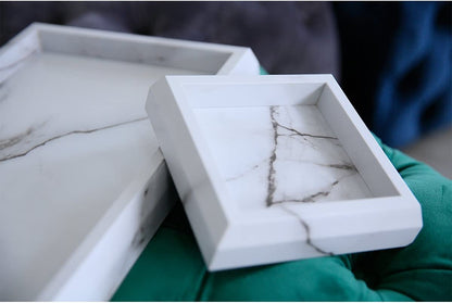 Elegant Marble Print Vanity Tray Set – Stylish Faux Marble Organization for Cosmetics, Jewelry & Candles – Perfect Catchall Tray for Entryway Décor (2 Pcs)