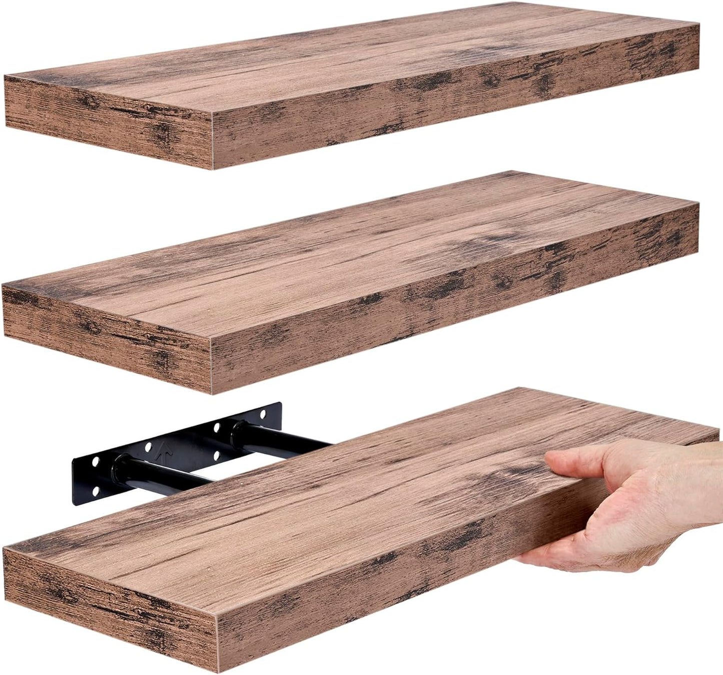 Sorbus Floating Shelves for Wall, Bathroom Shelves Wall Mounted for Kitchen, Bedroom, Bathroom Storage over Toilet, Hanging Book Shelf for Wall Home Decor Living Room (Mahogany, 3 Pack)