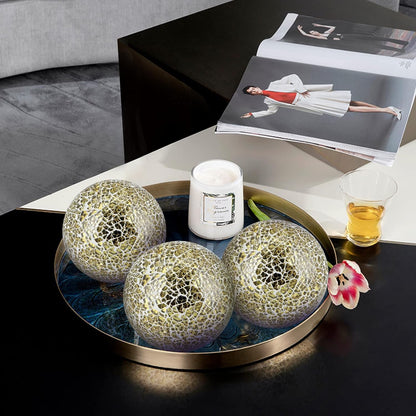 MDLUU 4" Decorative Orbs, Mosaic Sphere Balls, Centerpiece Balls for Bowls, Vases, Dining Table Decor, Pack of 3 (Gold)
